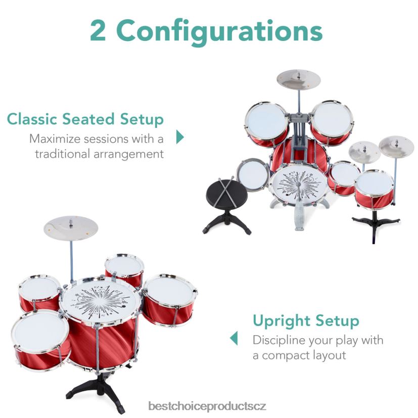Best Choice Products 18dílná dětská bicí sada pro začátečníky, sada hraček na hudební nástroje s LED světly hračka a hra | Červené FF2286564