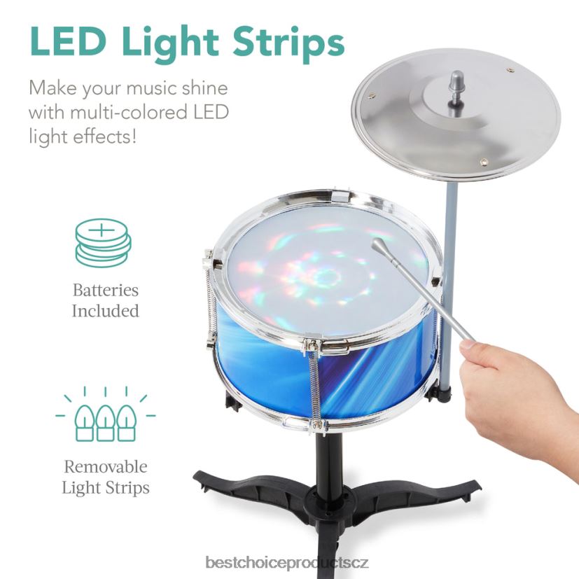 Best Choice Products 18dílná dětská bicí sada pro začátečníky, sada hraček na hudební nástroje s LED světly hračka a hra | modrý FF2286562