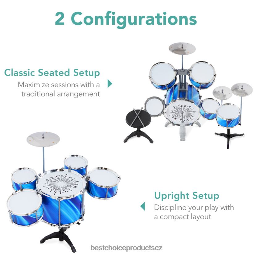 Best Choice Products 18dílná dětská bicí sada pro začátečníky, sada hraček na hudební nástroje s LED světly hračka a hra | modrý FF2286562