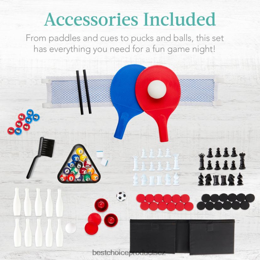 Best Choice Products Kombinovaná herní sada 11 v 1 s pingpongem, stolním fotbalem, vzdušným hokejem, 5 úložnými taškami hračka a hra | světlé dřevo FF22861010