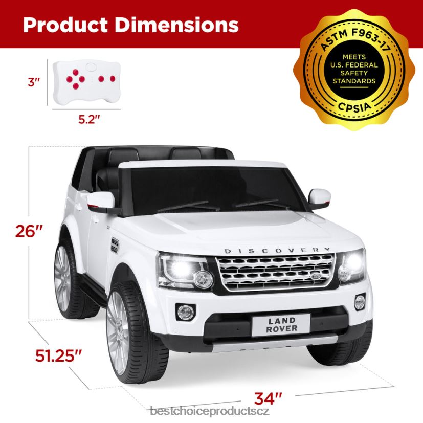 Best Choice Products 12V 2místný licencovaný land rover pro jízdu s rodičovským dálkovým ovládáním hračka a hra | bílý FF2286315
