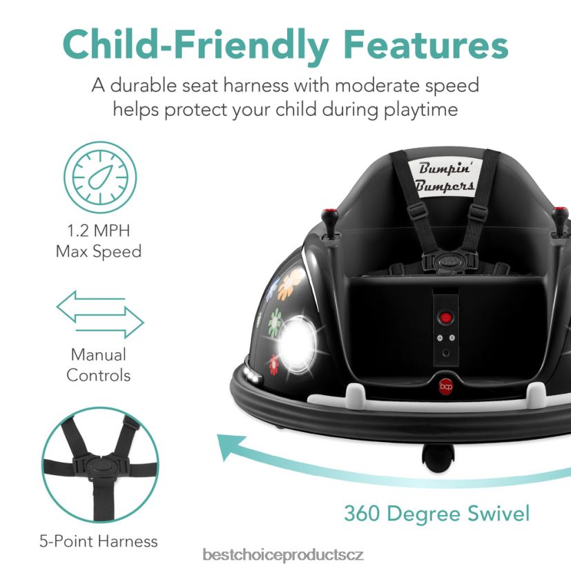 Best Choice Products 6V děti jezdí na autíčko s nárazníkem s dálkovým ovládáním, postrojem, světly, otáčením o 360 stupňů hračka a hra | Černá FF2286507