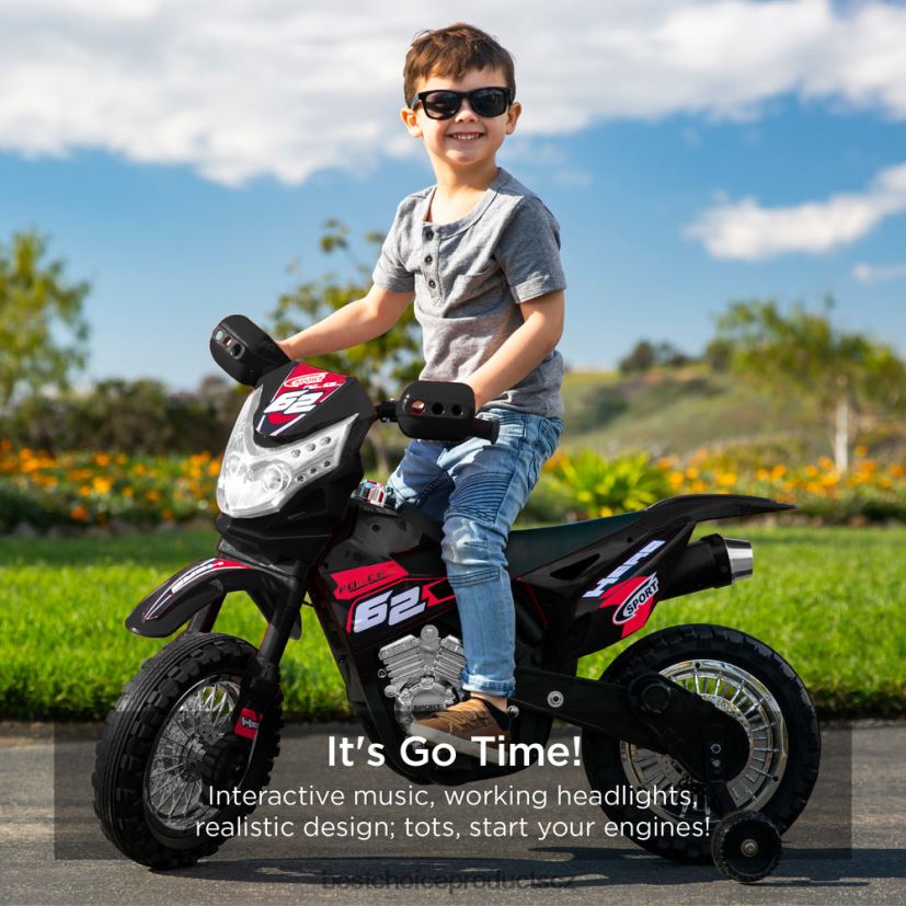 Best Choice Products 6V dětská elektrická pojízdná motorka s cvičnými koly, světly, hudbou hračka a hra | Černá FF2286520
