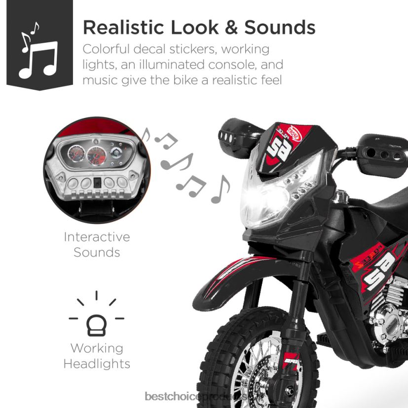 Best Choice Products 6V dětská elektrická pojízdná motorka s cvičnými koly, světly, hudbou hračka a hra | Černá FF2286520