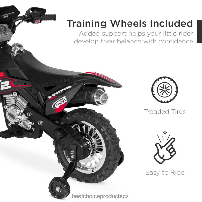 Best Choice Products 6V dětská elektrická pojízdná motorka s cvičnými koly, světly, hudbou hračka a hra | Černá FF2286520