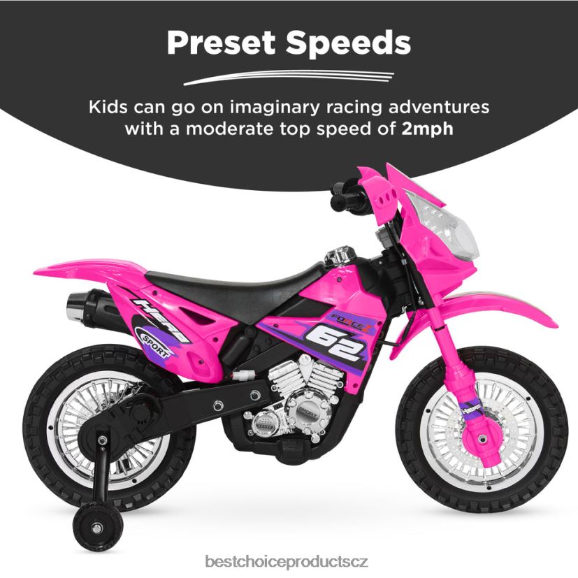 Best Choice Products 6V dětská elektrická pojízdná motorka s cvičnými koly, světly, hudbou hračka a hra | sytě růžová FF2286522