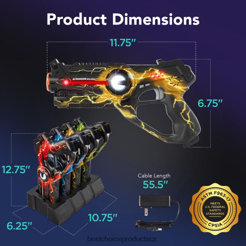 Best Choice Products sada 4 dobíjecích laserových blasterů s dokovací stanicí, nejsou potřeba žádné vesty hračka a hra | vícebarevný FF2286274