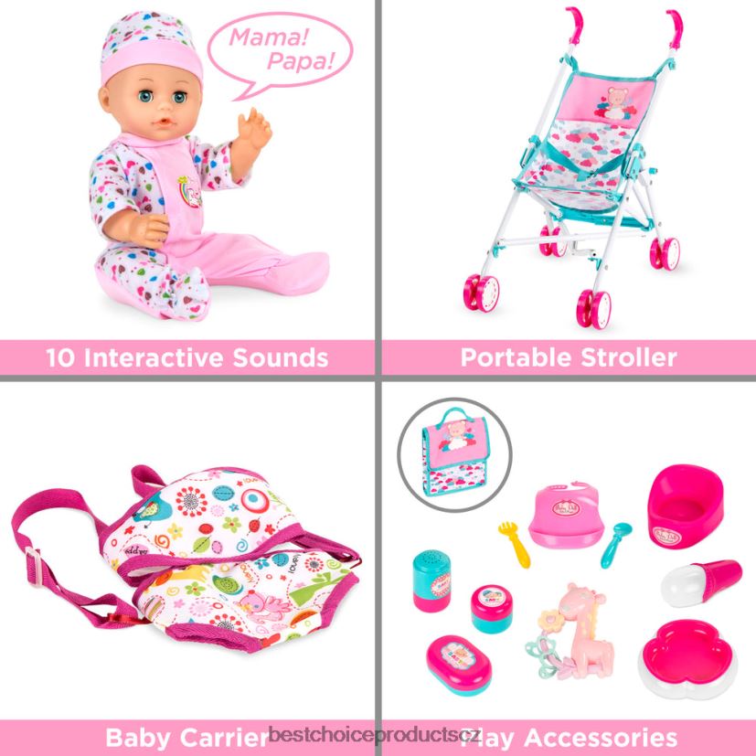 Best Choice Products dětská 15dílná 13,5palcová panenka pro novorozence na hraní rolí s příslušenstvím hračka a hra | růžový FF2286323