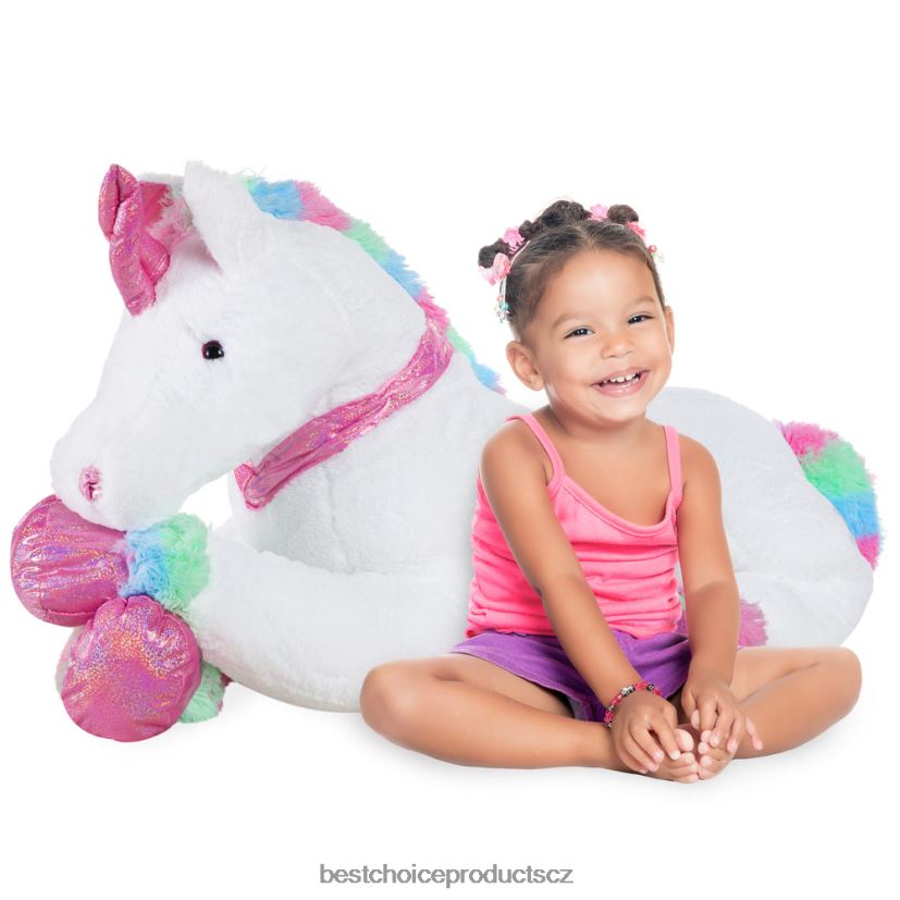 Best Choice Products dětský extra velký plyšový duhový jednorožec v životní velikosti s měkkou srstí hračka a hra | bílý FF2286289