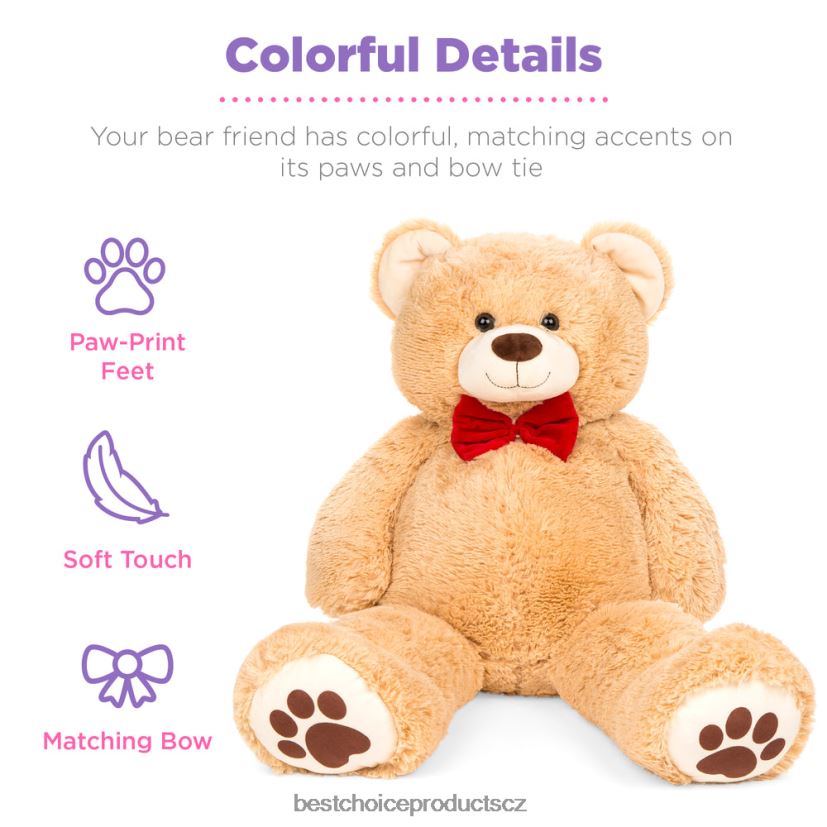 Best Choice Products obří plyšový plyšový medvídek s motýlkem, otisky tlapek hračka a hra | hnědý FF2286481