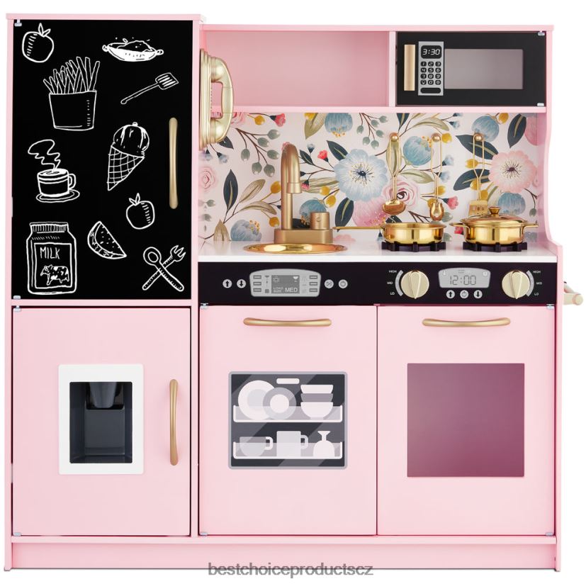 Best Choice Products Sada dřevěných hraček pro děti do kuchyňky s 11 doplňky hračka a hra | růžová květinová FF2286295