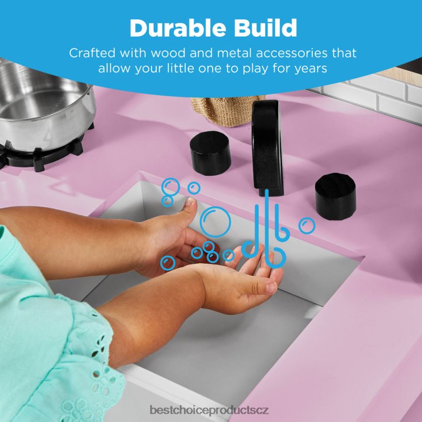 Best Choice Products dětská kuchyňka na farmě s tabulí, úložné police, 5 doplňků hračka a hra | růžový FF2286297