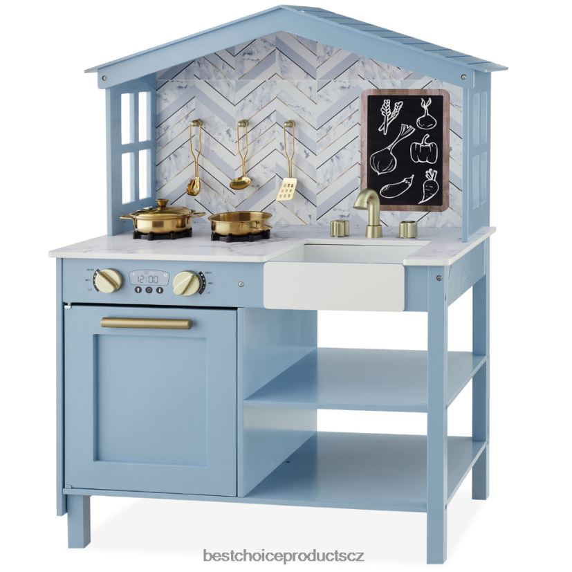 Best Choice Products dětská kuchyňka na farmě s tabulí, úložné police, 5 doplňků hračka a hra | zkosená modrá FF2286301