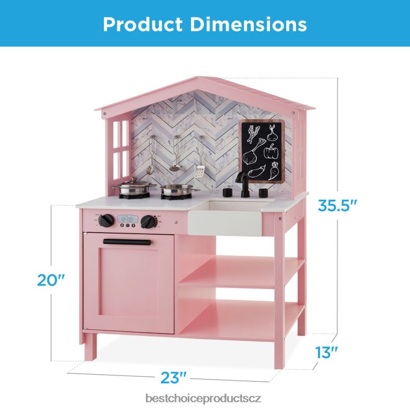 Best Choice Products dětská kuchyňka na farmě s tabulí, úložné police, 5 doplňků hračka a hra | zkosená růžová FF2286300