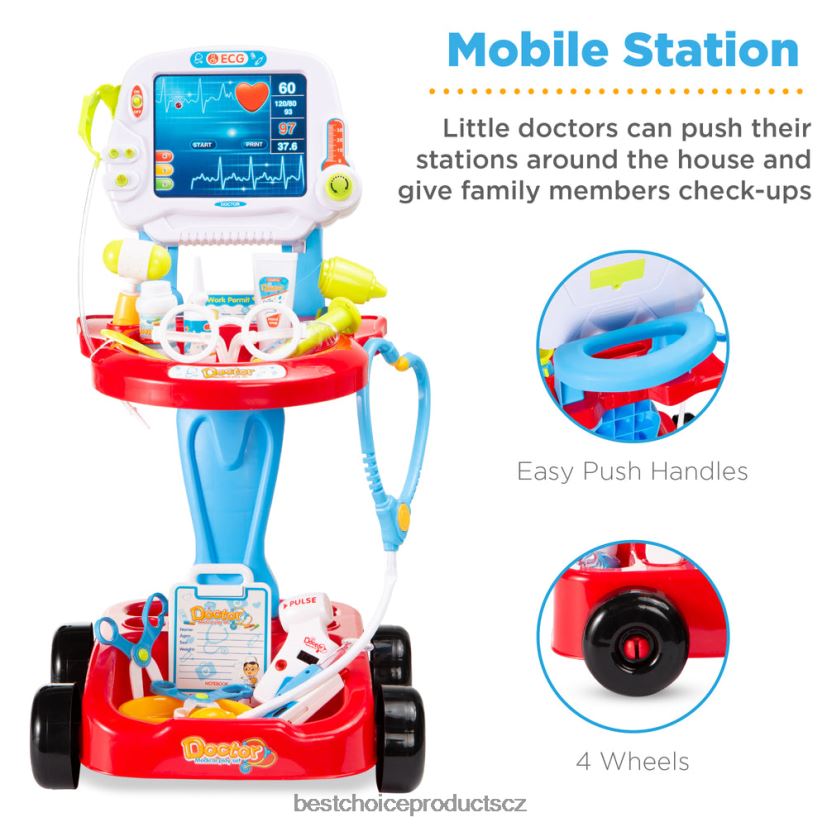 Best Choice Products herní sada na doktora pro děti, chlapce a dívky se 17 doplňky, mobilní vozík hračka a hra | modrý FF2286272