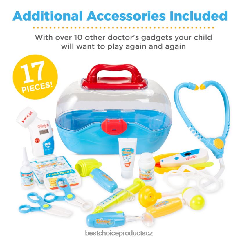 Best Choice Products herní sada na doktora pro děti, chlapce a dívky se 17 doplňky, mobilní vozík hračka a hra | modrý FF2286272