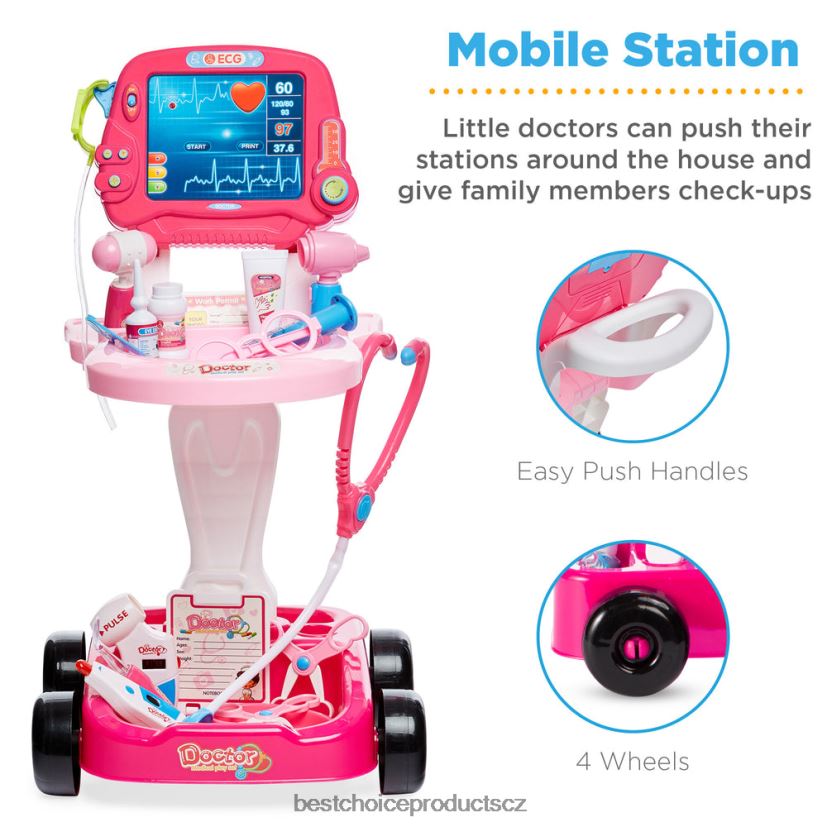 Best Choice Products herní sada na doktora pro děti, chlapce a dívky se 17 doplňky, mobilní vozík hračka a hra | růžový FF2286273