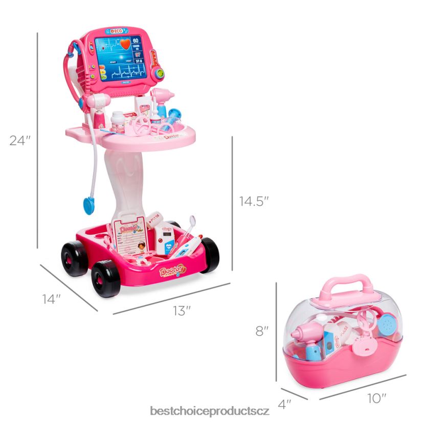 Best Choice Products herní sada na doktora pro děti, chlapce a dívky se 17 doplňky, mobilní vozík hračka a hra | růžový FF2286273