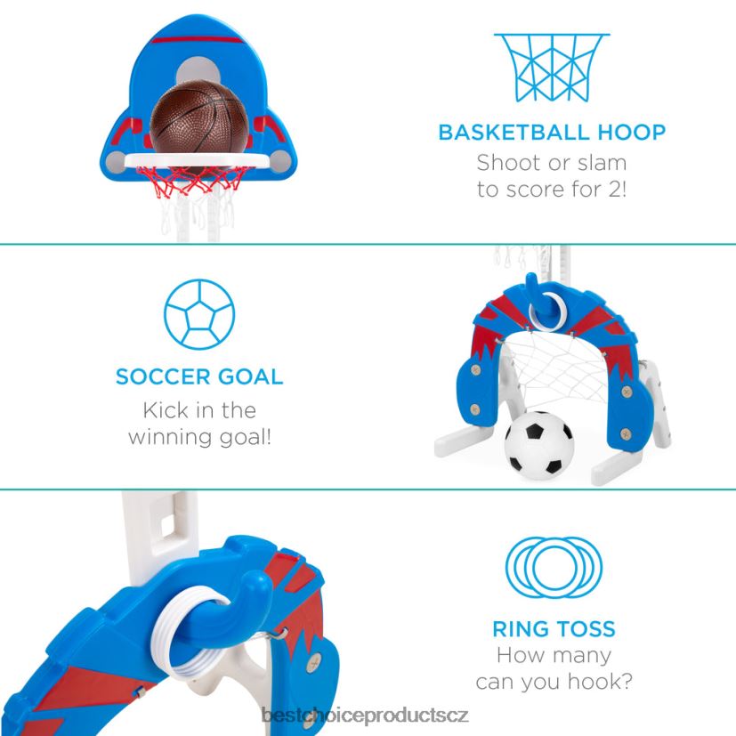 Best Choice Products Basketbalový koš pro batolata 3 v 1, herní sada pro sportovní aktivity hračka a hra | modrá s kroužkem FF2286479