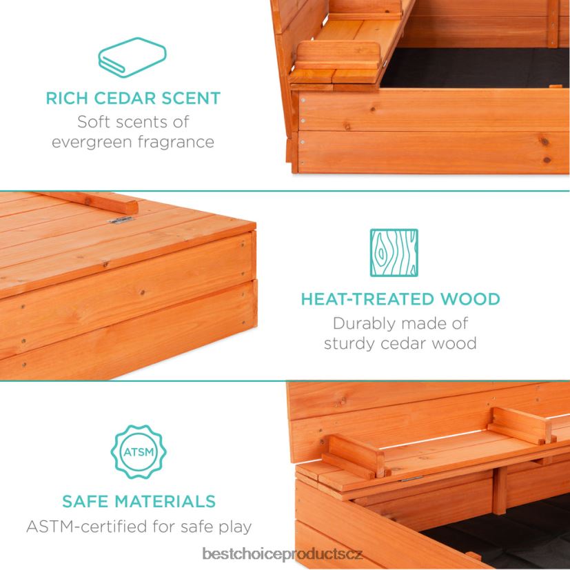 Best Choice Products dětské cedrové pískoviště s pískovou zástěnou, 2 lavice hračka a hra | hnědý FF2286516