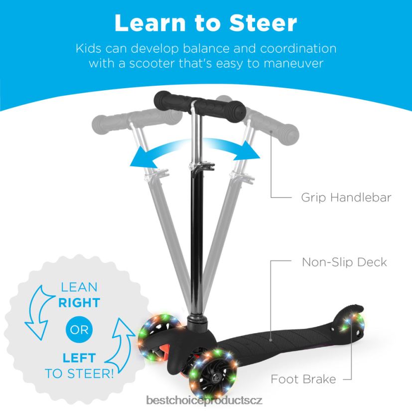 Best Choice Products dětská mini koloběžka s barevnými svítícími koly, nastavitelnou tyčí hračka a hra | Černá FF2286306