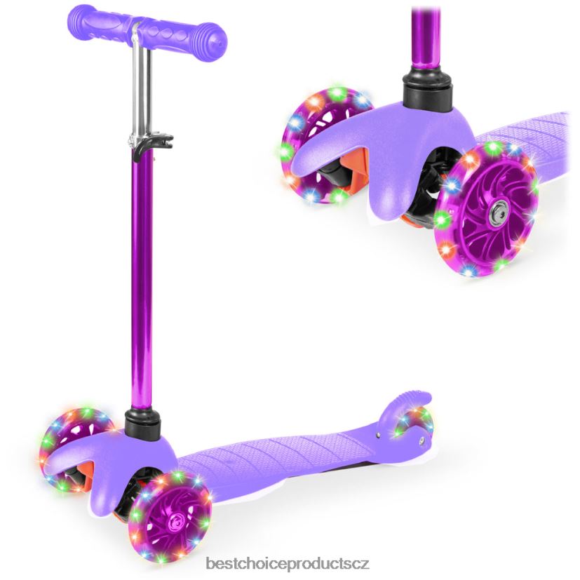 Best Choice Products dětská mini koloběžka s barevnými svítícími koly, nastavitelnou tyčí hračka a hra | nachový FF2286303