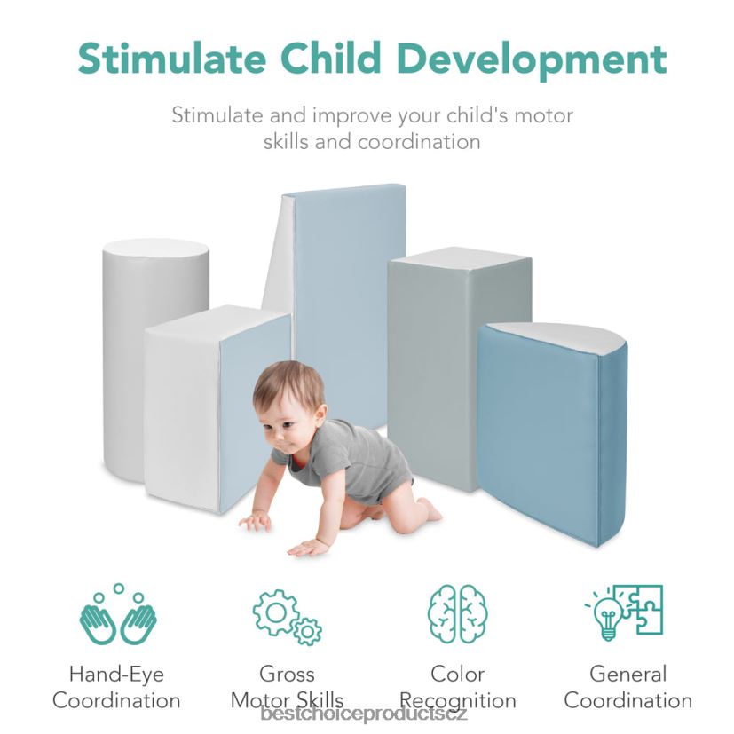 Best Choice Products 5dílná dětská herní sada s měkkými pěnovými tvary pro lezení a plazení hračka a hra | modrý FF2286311