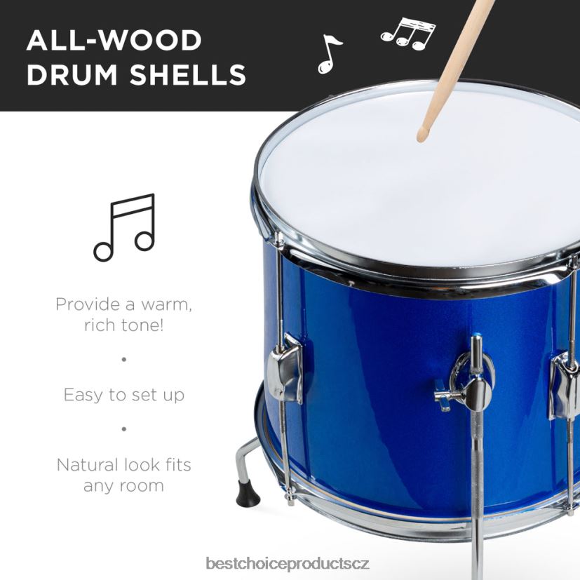 Best Choice Products dětská začátečnická startovací sada celodřevěných akustických bicích se stoličkou, paličkami hudební nástroje | modrý FF2286544