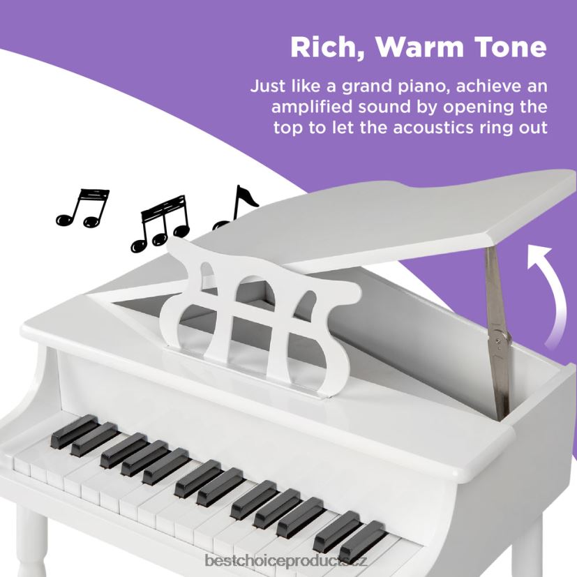 Best Choice Products dětské mini dřevěné křídlo s víkem, lavice, stojan na noty, zpěvník, samolepky hudební nástroje | bílý FF22861124