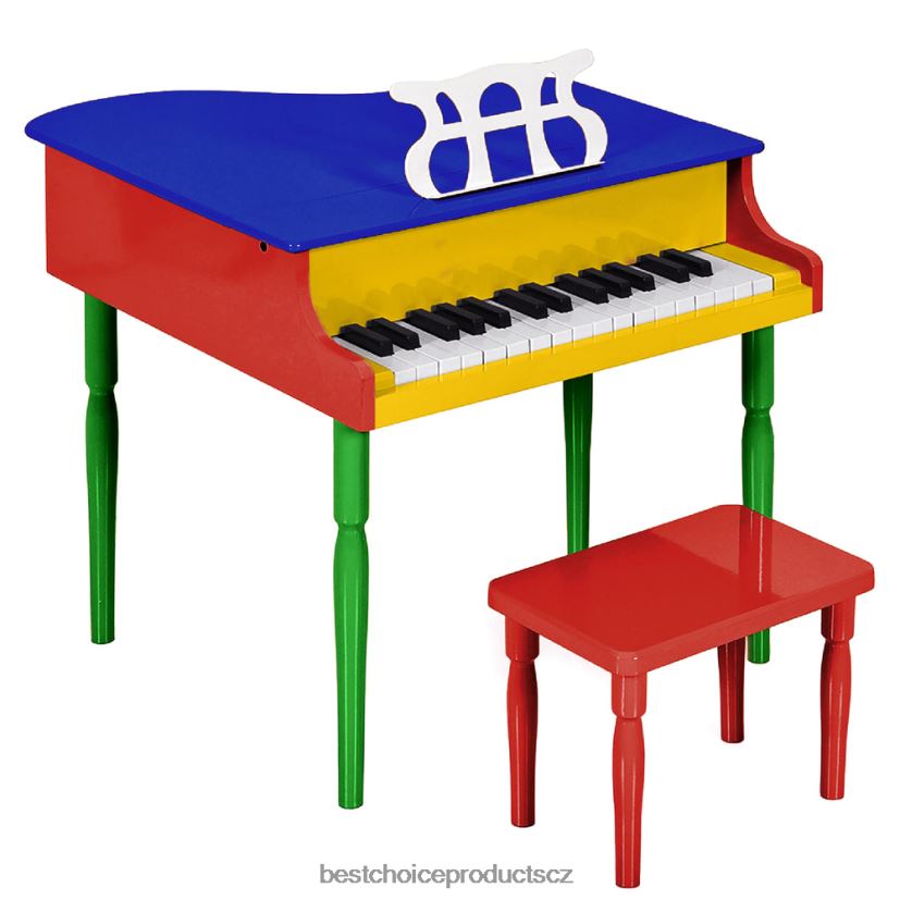 Best Choice Products dětské mini dřevěné křídlo s víkem, lavice, stojan na noty, zpěvník, samolepky hudební nástroje | vícebarevný FF22861125