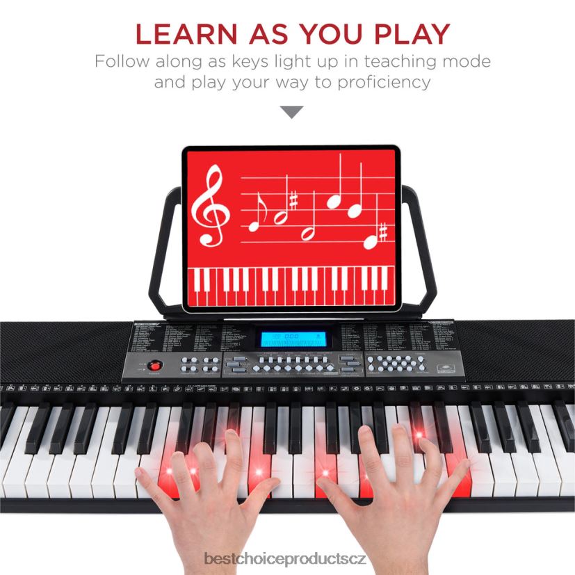 Best Choice Products 54klávesová sada elektronického klavíru pro začátečníky s osvětlenými klávesami, LCD obrazovkou hudební nástroje | Černá FF22861138