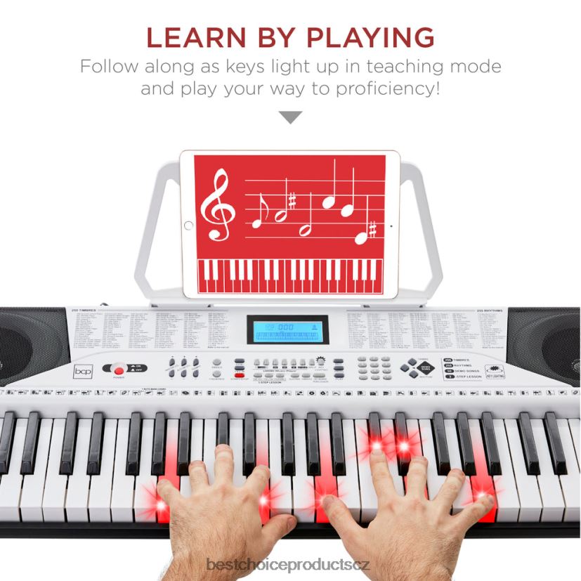 Best Choice Products 61-klávesová začátečnická elektronická klavírní sada s osvětlenými klávesami, sluchátka hudební nástroje | bílý FF22861131