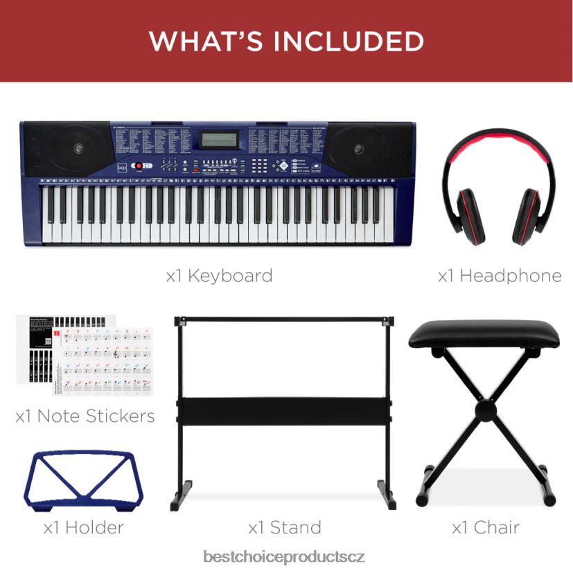 Best Choice Products 61-klávesová začátečnická elektronická klavírní sada s osvětlenými klávesami, sluchátka hudební nástroje | modrý FF22861132