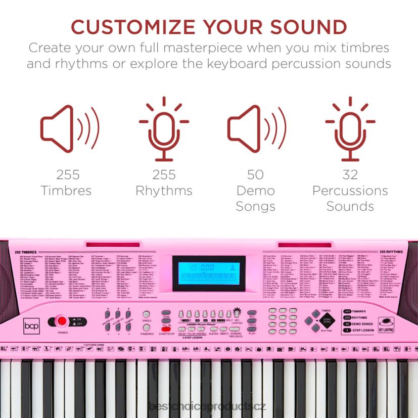 Best Choice Products 61-klávesová začátečnická elektronická klavírní sada s osvětlenými klávesami, sluchátka hudební nástroje | růžový FF22861133