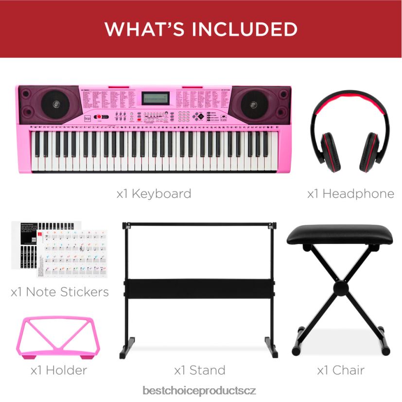 Best Choice Products 61-klávesová začátečnická elektronická klavírní sada s osvětlenými klávesami, sluchátka hudební nástroje | růžový FF22861133