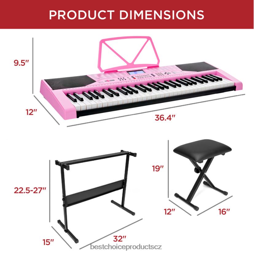 Best Choice Products 61-klávesová začátečnická elektronická klavírní sada s osvětlenými klávesami, sluchátka hudební nástroje | růžový FF22861133