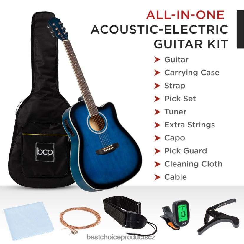 Best Choice Products 41palcová začátečnická akustická elektrická kytara s výřezem a pouzdrem, popruh hudební nástroje | modrý FF22861142