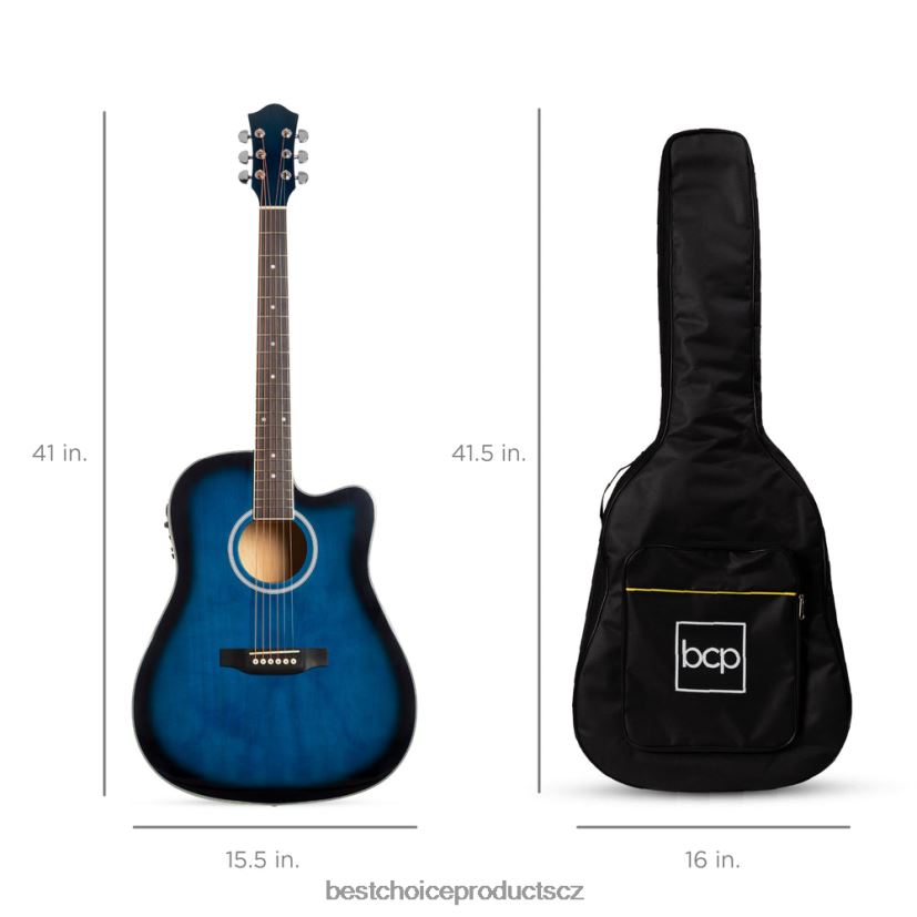 Best Choice Products 41palcová začátečnická akustická elektrická kytara s výřezem a pouzdrem, popruh hudební nástroje | modrý FF22861142