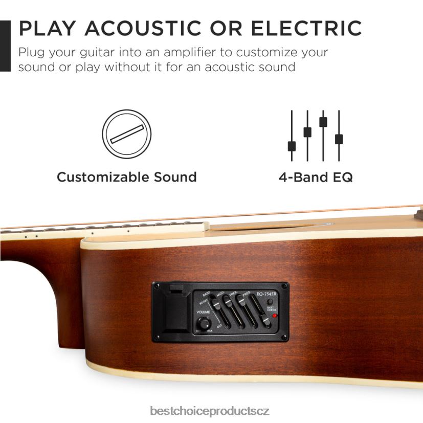 Best Choice Products 41palcová začátečnická akustická elektrická kytara s výřezem a pouzdrem, popruh hudební nástroje | přírodní FF22861139