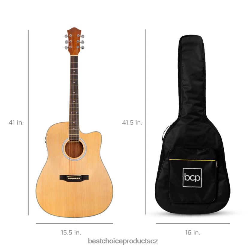 Best Choice Products 41palcová začátečnická akustická elektrická kytara s výřezem a pouzdrem, popruh hudební nástroje | přírodní FF22861139