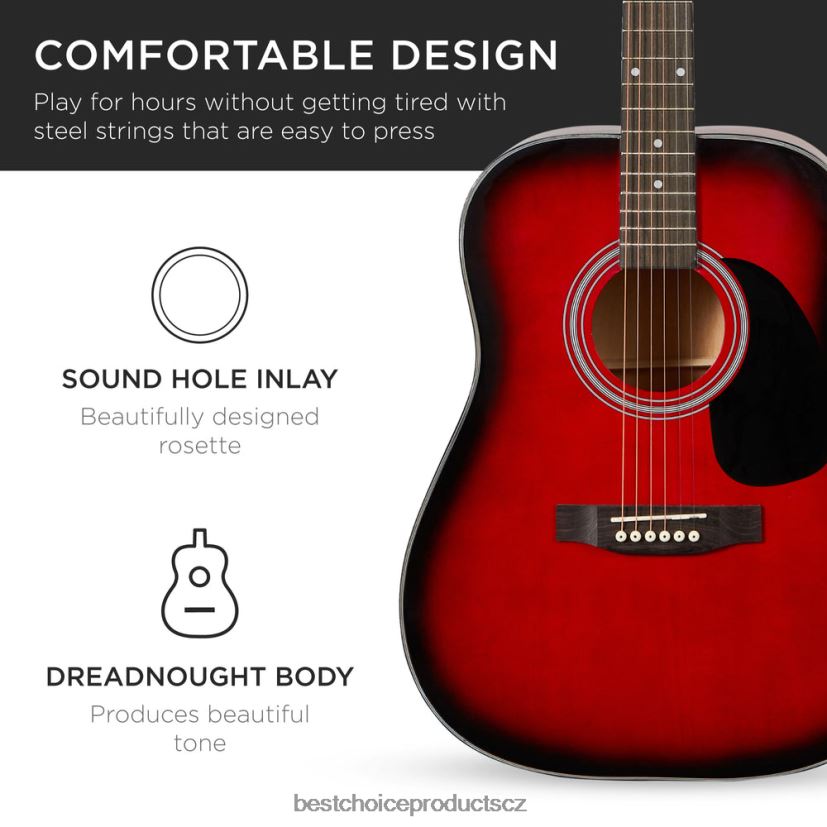 Best Choice Products Startovací sada pro akustickou kytaru 41 palců s digitální ladičkou, polstrované pouzdro, trsátka, popruh hudební nástroje | červený výbuch FF22861076