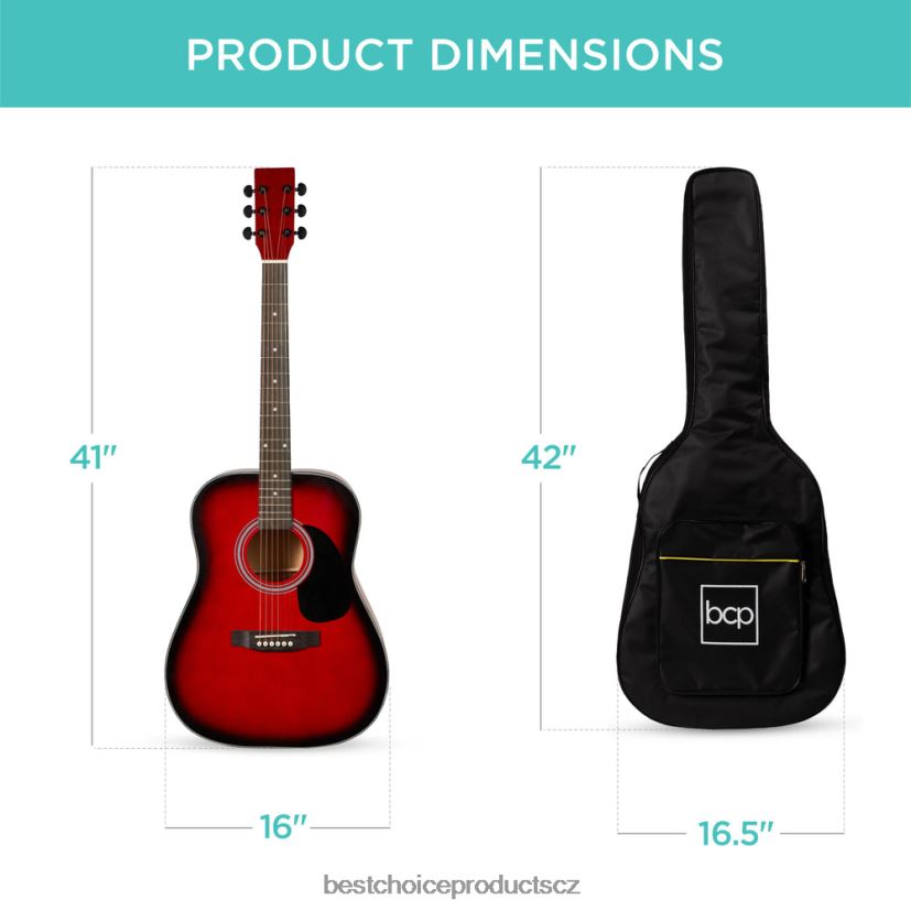 Best Choice Products Startovací sada pro akustickou kytaru 41 palců s digitální ladičkou, polstrované pouzdro, trsátka, popruh hudební nástroje | červený výbuch FF22861076