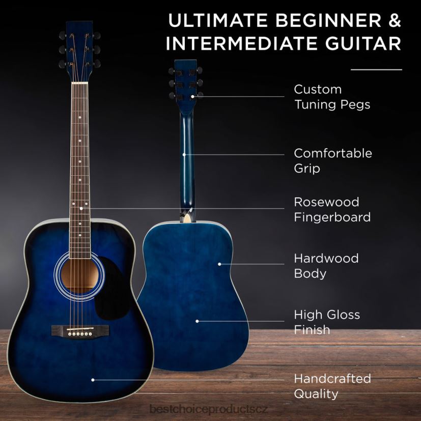 Best Choice Products Startovací sada pro akustickou kytaru 41 palců s digitální ladičkou, polstrované pouzdro, trsátka, popruh hudební nástroje | modrý FF22861075