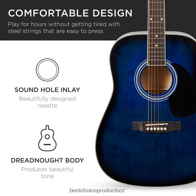 Best Choice Products Startovací sada pro akustickou kytaru 41 palců s digitální ladičkou, polstrované pouzdro, trsátka, popruh hudební nástroje | modrý FF22861075