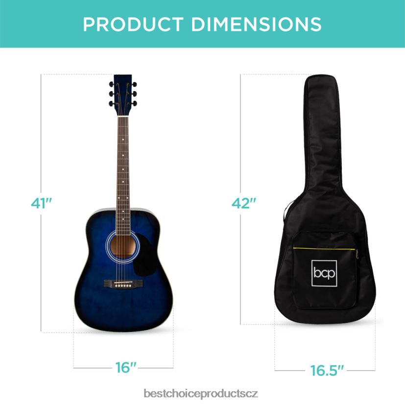 Best Choice Products Startovací sada pro akustickou kytaru 41 palců s digitální ladičkou, polstrované pouzdro, trsátka, popruh hudební nástroje | modrý FF22861075