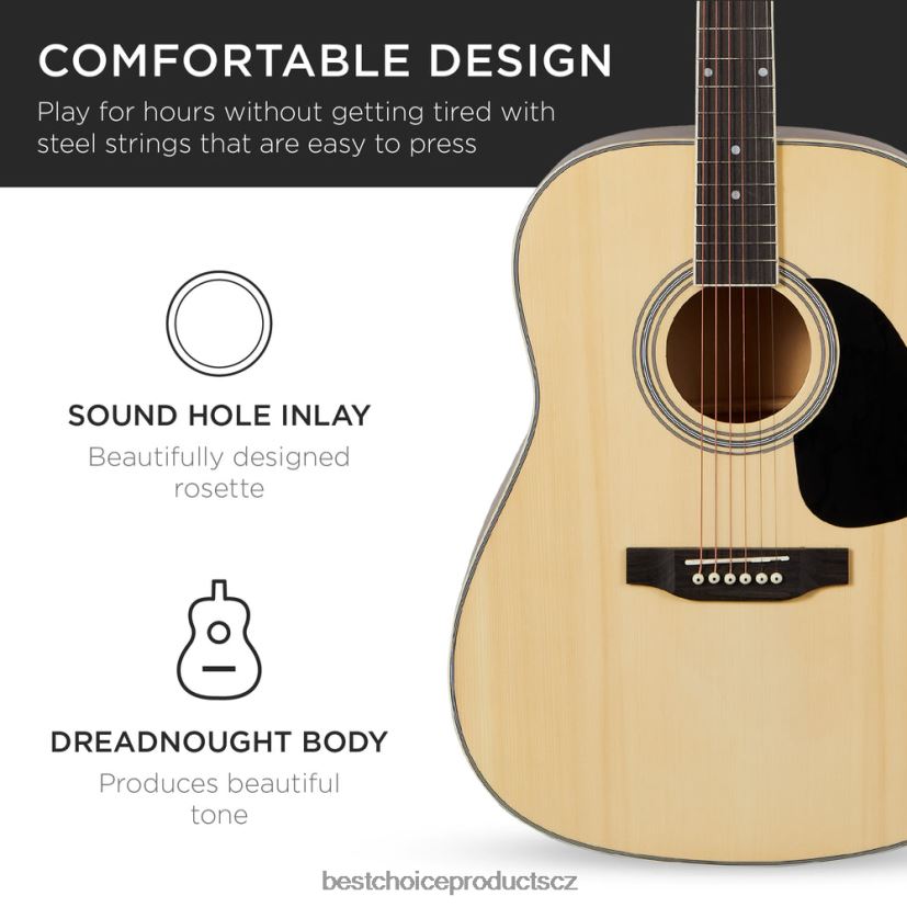 Best Choice Products Startovací sada pro akustickou kytaru 41 palců s digitální ladičkou, polstrované pouzdro, trsátka, popruh hudební nástroje | přírodní FF22861072