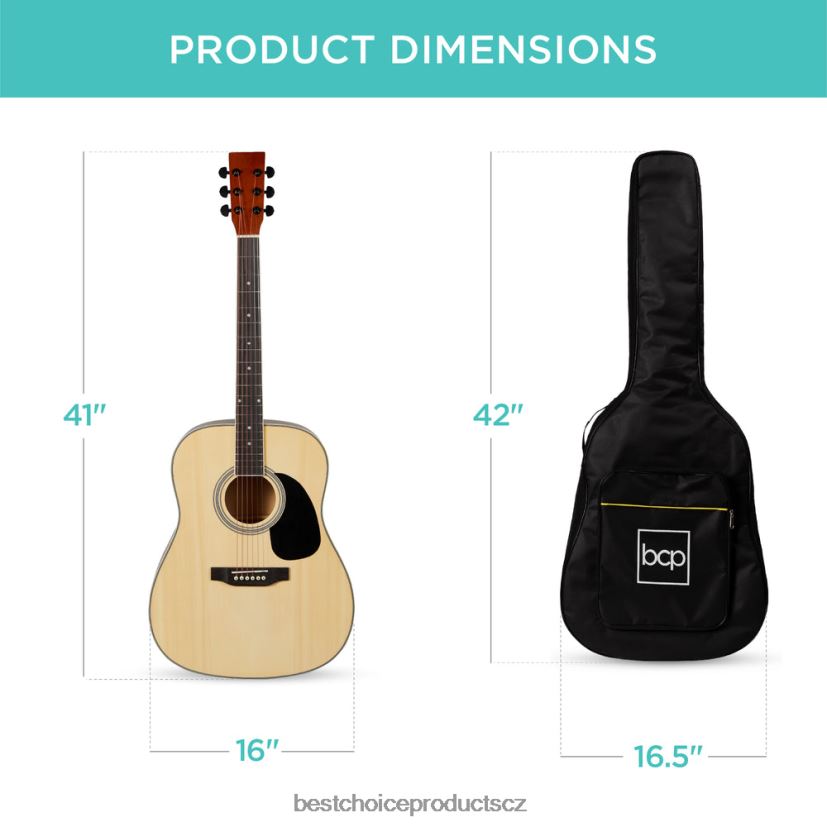 Best Choice Products Startovací sada pro akustickou kytaru 41 palců s digitální ladičkou, polstrované pouzdro, trsátka, popruh hudební nástroje | přírodní FF22861072