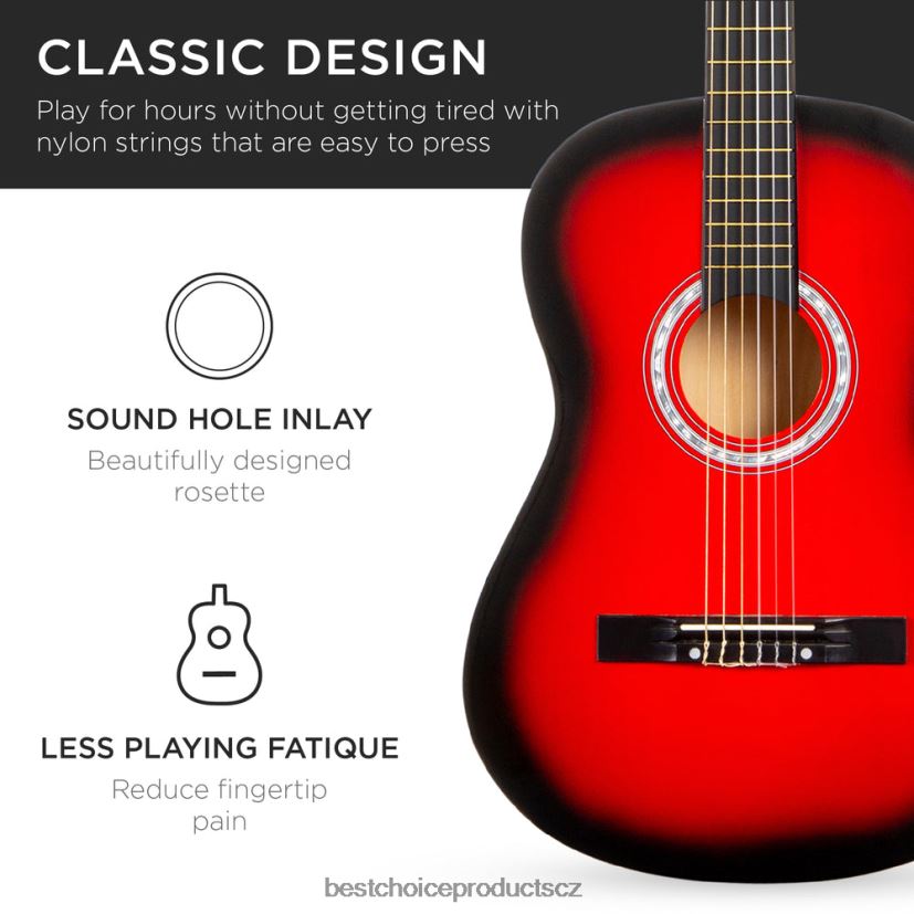 Best Choice Products Začátečnická akustická kytara s pouzdrem, popruhem, digitální ladičkou, strunami hudební nástroje | červený výbuch FF22861114