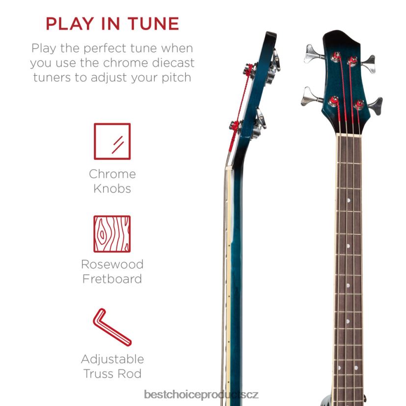 Best Choice Products akustická elektrická baskytara s ekvalizérem, truss tyč hudební nástroje | modrý FF22861143