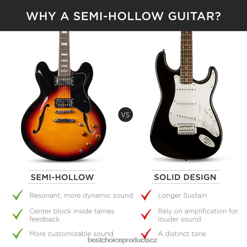 Best Choice Products all-inclusive sada elektrické kytary s polodutým tělem hudební nástroje | svit slunce FF22861036